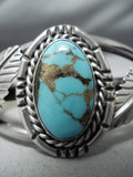 Magnificent Vintage Native American Navajo Pilot Mountain Turquoise Sterling Silver Bracelet-Nativo Arts
