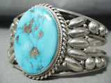 Fabulous Native American Navajo Kingman Turquoise Sterling Silver Bracelet Huge-Nativo Arts