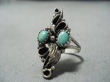 Stunning Vintage Native American Navajo 2 Turquoise Sterling Silver Swirl Ring Old-Nativo Arts
