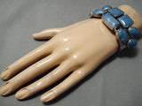 Chunky Huge Vintage Navajo Lapis Sterling Silver Native American Bracelet-Nativo Arts
