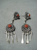 Al Lementino Fantastic Zuni Coral Sterling Silver Earrings Native American-Nativo Arts