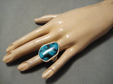 Striking Vintage Native American Navajo Intense Godber Turquoise Sterling Silver Ring Old-Nativo Arts