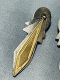 Important Leo Nez Vintage Native American Navajo Gold Sterling Silver Earrings-Nativo Arts