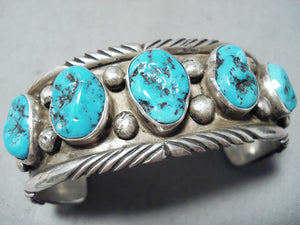 Breathtaking Vintage Native American Navajo Morenci Turquoise Sterling Silver Bracelet Old-Nativo Arts
