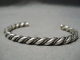 Hand Twisted Vintage Native American Navajo Solid Sterling Silver Bracelet Old-Nativo Arts