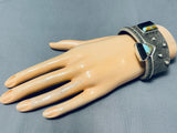 Heavy 151 Gram Vintage Native American Navajo Turquoise Sterling Silver Inlay Bracelet-Nativo Arts
