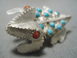 Important Vintage Native American Navajo Sterling Silver Turquoise Horned Toad Pin-Nativo Arts