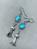 Amazing Vintage Native American Navajo Kingman Turquoise Sterling Silver Blossom Earrings-Nativo Arts