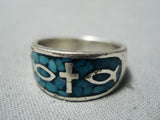 Christian Cross Vintage Native American Navajo Turquoise Sterling Silver Fish Ring Old-Nativo Arts