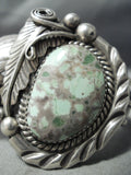 Detail!! Vintage Native American Navajo Carico Lake Turquoise Sterling Silver Leaf Bracelet-Nativo Arts