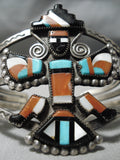 Native American Opulent Vintage Zuni Turquoise Coral Sterling Silver Kachina Bracelet Old-Nativo Arts