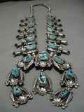 300 Gram Vintage Native American Navajo Turquoise Sterling Silver Squash Blossom Necklace Old-Nativo Arts