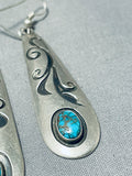 Fabulous Vintage Native American Navajo 2 Hopi Turquoise Sterling Silver Teardrop Earrings-Nativo Arts