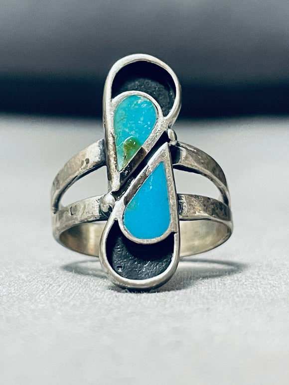 Tears Of Joy Vintage Native American Zuni Turquoise Sterling Silver Ring Old-Nativo Arts