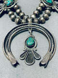 Dazzling Vintage Native American Navajo Turquoise Sterling Silver Squash Blossom Necklace-Nativo Arts