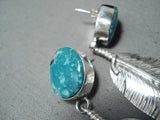 Remarkable Navajo Kingman Turquoise Sterling Silver Earrings Native American-Nativo Arts