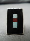 Important Bird Artist Zuni Native American Onyx Sterling Silver Ring-Nativo Arts