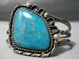 Superior Vintage Native American Navajo Vivid Blue Turquoise Sterling Silver Wave Bracelet Old-Nativo Arts