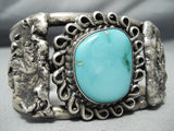 Heavy Silver Slag Sterling Turquoise Vintage Native American Navajo Bracelet Old-Nativo Arts