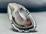 Signed Native American Navajo Swirly Agate Sterling Silver Ring-Nativo Arts