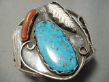 Museum Vintage Native American Navajo Robin's Egg Turquoise Sterling Silver Coral Bracelet-Nativo Arts