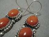 Important Fabulous Native American Navajo Jeanette Dale Sterling Silver Native American Navajo Coral Earrings-Nativo Arts