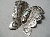 Wonderful Vintage Native American Navajo Huge Butterfly Turquoise Sterling Silver Pin Old-Nativo Arts