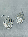 Sensational Native American Navajo Sterling Silver Healing Hands Dangle Earrings Signed-Nativo Arts