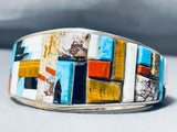 Picasso Stlye Native American Navajo Turquoise Mosaic Sterling Silver Inlay Bracelet-Nativo Arts