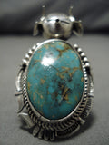 Vintage Native American Navajo Ring Green Turquoise Bennie Ration Sterling Silver Kachina-Nativo Arts
