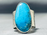 Terrific Native American Navajo Old Kingman Turquoise Sterling Silver Ring-Nativo Arts