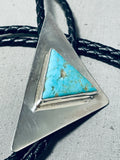 Breathtaking Vintage Native American Navajo Kingman Turquoise Sterling Silver Triangle Bolo-Nativo Arts