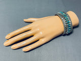 Tommy Lowe Amazing Vintage Native American Navajo Kingman Turquoise Sterling Silver Bracelet-Nativo Arts