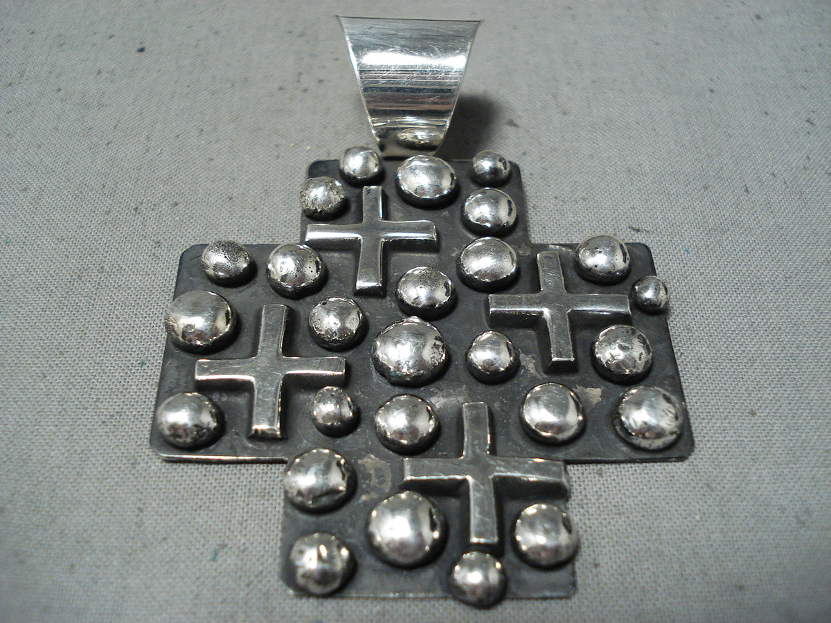 Extraordinary Native American Navajo Sterling Silver Cross Pendant Sig ...