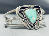 Authentic Older Vintage Native American Navajo Green Turquoise Sterling Silver Swirl Bracelet-Nativo Arts