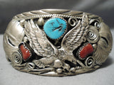 Important Vintage Native American Navajo Al Chee Eagle Turquoise Sterling Silver Bracelet Old-Nativo Arts
