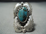 Quadruple Leaf Vintage Native American Navajo Basalt Turquoise Sterling Silver Ring Old-Nativo Arts
