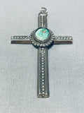 Genuine Vintage Native American Navajo Green Turquoise Sterling Silver Cross Pendant-Nativo Arts