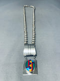 Longer Vintage Southwest Turquoise Inlay Sterling Silver Necklace-Nativo Arts