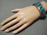 So Rare!! Slanted Squared Turquoise Vintage Native American Navajo Sterling Silver Bracelet-Nativo Arts