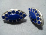 Stunning Vintage Native American Navajo Lapis Sterling Silver Pierced Earrings Old-Nativo Arts
