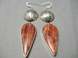 Native American Huge Spiny Oyster Naitve American Sterling Silver Button Earrings-Nativo Arts