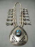 Last Chance Turquoise Vintage Native American Navajo Sterling Silver Squash Blossom Necklace-Nativo Arts