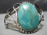 Huge Vintage Native American Navajo Domed Royston Turquoise Sterling Silver Swirl Bracelet Old-Nativo Arts