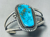 Flower Signed Vintage Native American Navajo Turquoise Sterling Silver Bracelet-Nativo Arts