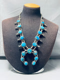 Gasp! Morenci Vintage Native American Navajo Turquoise Sterling Silver Squash Blossom Necklace-Nativo Arts