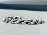 Chain Link Hand Woven Vintage Native American Navajo Sterling Silver Bracelet Cuff-Nativo Arts