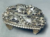 One Of The Most Detailed Ever Vintage Native American Navajo Sterling Silver Leaf Bracelet-Nativo Arts