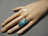 Amazing Vintage Native American Navajo Sleeping Turquoise Sterling Silver Ring Old-Nativo Arts