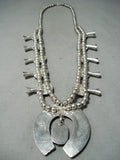 Women's Signed Vintage Native American Navajo Turquoise Sterling Silver Squash Blossom Necklace-Nativo Arts
